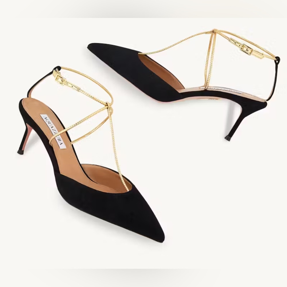 Aquazzura Black Suede Heels with Gold Straps size 40